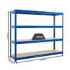 Blue powder-coated 4 tier storage rack with 500kg UDL per shelf – 1770x2000x600mm
