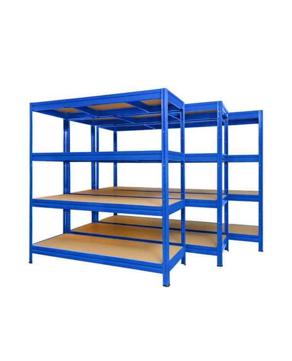 Blue powder-coated 4 tier storage rack with 500kg UDL per shelf – 1770x2000x600mm