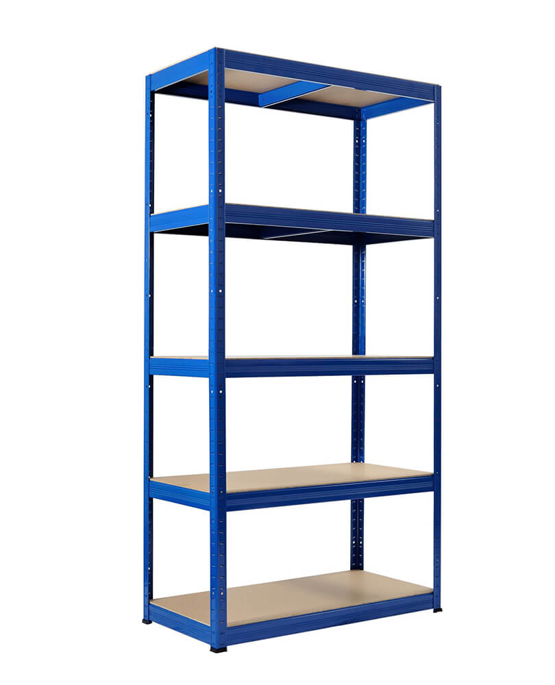 Blue powder-coated 5 tier shelving unit with 350kg per shelf load – 1800x900x450mm