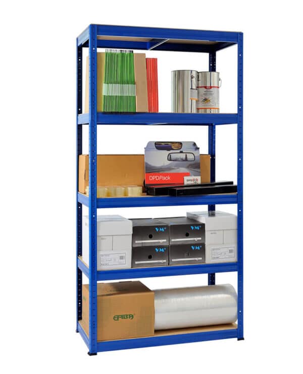 Heavy-duty blue shelving unit with 5 tiers and 250kg UDL per shelf – 1800x900x600mm