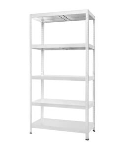 White metal 5 tier shelving unit for light-duty storage – 130kg per shelf – 1800x900x400mm