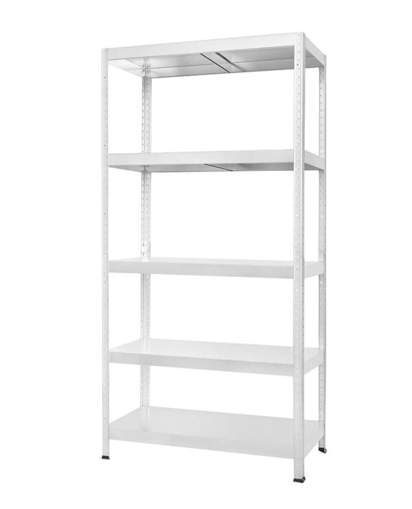 White metal 5 tier shelving unit for light-duty storage – 130kg per shelf – 1800x900x400mm