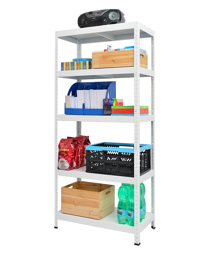 White metal 5 tier shelving unit for light-duty storage – 130kg per shelf – 1800x900x400mm